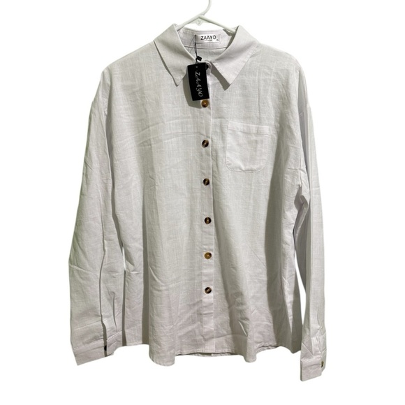 ZAAYO Tops - ZAAYO Women's White Cotton Button Down Shirt Long Sleeve Size  XL NWT